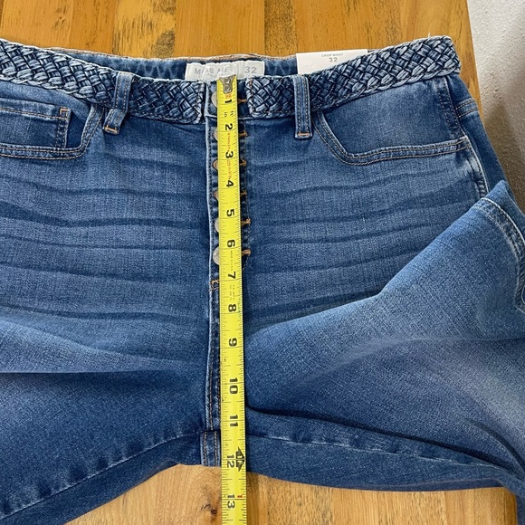 Miss Me High Rise Crop Boot Button Fly Denim Jeans Braided Waistband Size 32x26 - Picture 15 of 16
